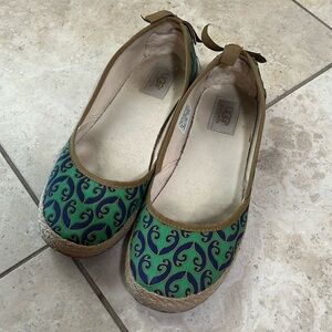 UGG blue & green ballet flats. Size 8.5. EUC